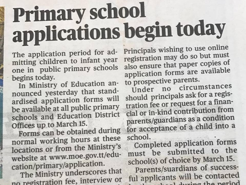 Primary school registration 2019