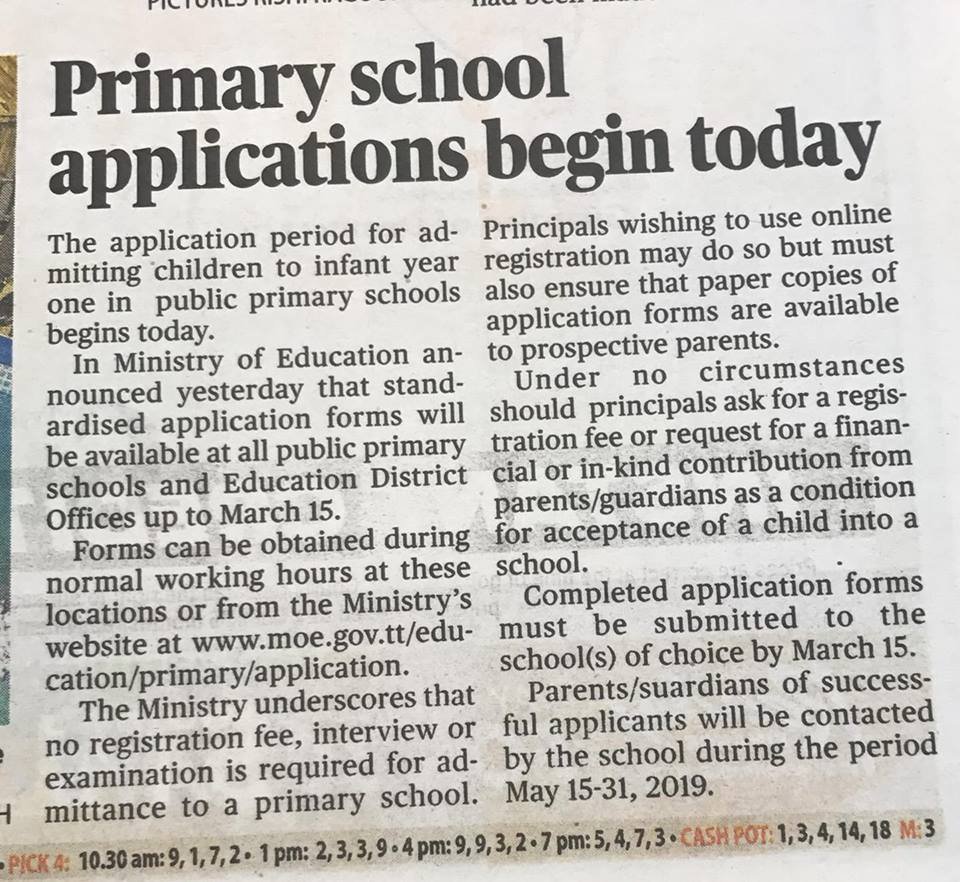 Primary school registration 2019