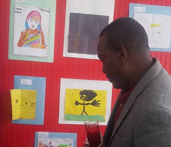 M.P Forde viewing St.Mary's children art work.jpg