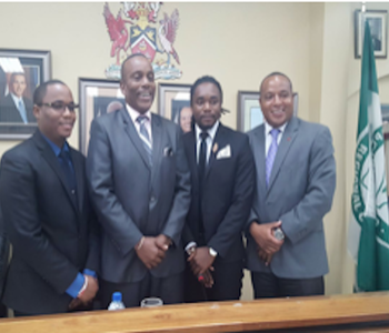 The M.P. with successful candidates of the Local Government Elections of the Tunapuna Constituency; Councillors Travis Williams, Aaron Thomas and Martin Gonzales